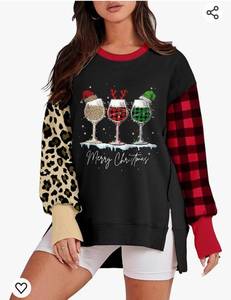 lot 19578 image: Christmas Sweatshirts for Women, Christmas Sweatshirt Oversized Slit Slouchy Crewneck Long Sleeve Women Christmas Tops SIZE XL