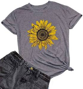 lot 19582 image: GLIGLITTR Womens Summer Sunflower T Shirt Cute Flower Graphic Loose Tees Crew Neck Short Sleeve Casual Tops(Grey-A,Large)