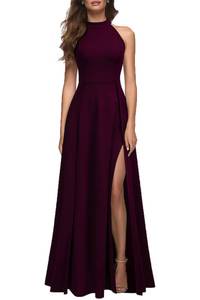 lot 19589 image: MUSHARE Womens Halter Neck Sexy Split Cocktail Party Maxi Long Formal Dress Burgundy - XXL