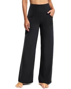 lot 19666 image: Promover Petite Wide Leg Black Pants for Women Stretchy Yoga Pants with Pockets High Waist Dress Work Pants(Black,XL,28)
