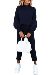 lot 19674 image: Fixmatti Womens Solid 2 Piece Casual Outfits Long Sleeve Sweatshirt Jogger Pants Tracksuit Navy Blue S