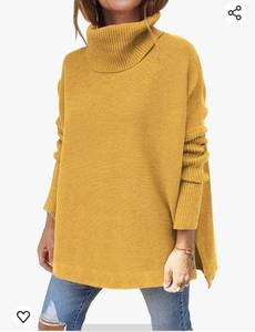 lot 19678 image: Womens Turtleneck Oversized Sweaters 2024 Fall Long Batwing Sleeve Spilt Hem Tunic Pullover Sweater Knit Tops