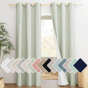 lot 19685 image: NICETOWN Sage Green 100% Blackout Linen Texture Curtains 84 inches Long 2 Panels for Boys Room, Thermal Insulated Full Blackout 2-Layer Lined Cold Reducing Drapes, Energy Efficiency Window Draperies