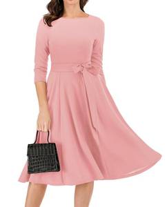 lot 20053 image: DRESSTELLS Cocktail Dress, Womens Wedding Guest Dresses, 34 Sleeves 1950s Vintage Tea Party Dress, 2024 Fall Homecoming Dress, Fit and Flare Casual Dress Blush XL