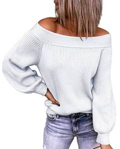lot 20076 image: KIRUNDO 2024 Fall Winter Womens Off Shoulder Sweater Long Sleeve Cold Shoulder Ribbed Knit Sweaters Pullover Jumper Tops(White, Small)