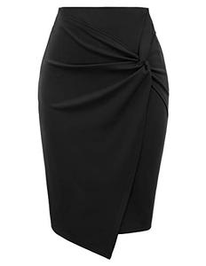 lot 20081 image: Kate Kasin Wear to Work Pencil Skirts for Women Elastic High Waist Wrap Front Knee Length Bodycon Skirt Tummy Control Black