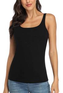 lot 20082 image: V FOR CITY Black Tank Top for Women with Shelf Bra Adjustable Wide Strap Camis Cotton Undershirt