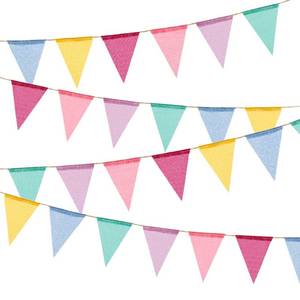 lot 20105 image: Imitated Burlap Pennant Banner - Multicolor Fabric Triangle Rainbow Flag Bunting for Party and Festival Classroom Hanging Decoration