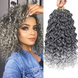 lot 20108 image: GoGo Curl Crochet Hair 14 Inch Short Curly Crochet Hair for Women Beach Curl Water Wave Deep Twist Crochet Braids Synthetic Braiding Hair Extensions(14 Inch, TGRAY)