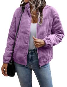 lot 20111 image: Flygo Corduroy Puffer Jacket Women Quilted Jackets Lightweight Baggy Zip Spring Fall Jackets Coats 2024(Purple-XL)