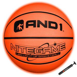 lot 20113 image: AND1 Nitegame LED Light Up Basketball Impact Activated Glow in The Dark Regulation Size 7 (29.5 inches), for Outdoor or Indoor Basketball, Sold Deflated, Comes in Black or Orange - BLACK