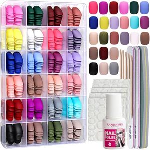 lot 20117 image: FANDAMEI Short Press on Nails, 24 Packs 576PCS Short Round Press on Nails Matte, Acrylic Short Small Fake Nails Full Cover, Matte Glue on Nails with 7g Nail Glue, 24 Color False Nail for Small Nails