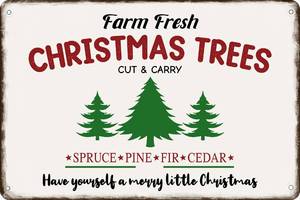 lot 20123 image: Farm Fresh Christmas Trees Metal Sign Vintage Christmas Tin Signs Christmas Decoration Santa Wall Decor For Home Kitchen Cafe 8x12 Inch
