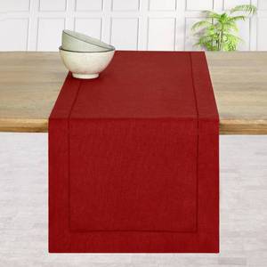 lot 20127 image: DMoksha Homes Linen Table Runner 14 x 108 Inch - 100% Pure Linen Classic Hemstitch Red Table Runner - Machine Washable Farmhouse Table Runner for Fall, Christmas Decor