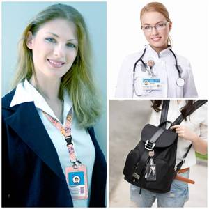 lot 20133 image: Cute Owls Badge Reel Retractable Heavy Duty with 360° Swivel Carabiner Clip, Animals Print ID Badge Holder with Breakaway Lanyard, Keychain Clip, Nurse Teacher Gifts