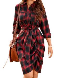 lot 20136 image: Blooming Jelly Womens Plaid Dresses Long Sleeve Fall Dress Cute Trendy Dresses Button Down Flannel Dress(Large,Red)