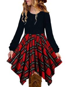 lot 20144 image: KYMIDY Girls Buffalo Check Plaid Dress Long Sleeve High Low Christmas Dresses with Pockets for Kids 8 Years, Red2