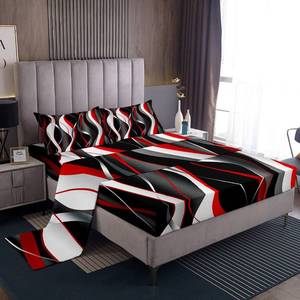 lot 20146 image: Feelyou Red Grey Black Bed Sheets Geometric Spiral Pattern Sheet Set for Kids Boys Girl Modern Abstract Bed Set Grey White Bedding Sheets 1 Bed Sheets with 1 Pillowcase Twin Size
