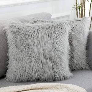 lot 19155 image: WLNUI Set of 2 Light Grey Decorative Pillow Covers New Luxury Series Merino Style Faux Fur Fluffy Throw Pillow Covers Square Fuzzy Cushion Case 18x18 Inch