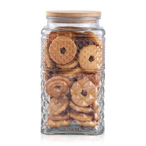lot 19166 image: Galazzz 90 oz  0.7 Gallon Large Cookie Jar, Glass Jar with Airtight Lid, Decorative Kitchen Canister with Bamboo Lids, Candy Jar  Glass Storage Air tight Glass 2600ml Square