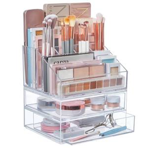 lot 19177 image: STORi Chloe Stackable Clear Makeup Holder and Double Organizer Drawer Set  Organize Cosmetics and Beauty Supplies  Made in USA
