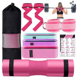 lot 19188 image: Barbell Pad Set for Squat,12 PCS Hip Thrusts Workout Foam Weight Lifting Bar Cushion with 2 Gym Ankle Straps,3 Hip Resistance Bands,2 Lifting Strap,Barbell Pad and Carry Bag