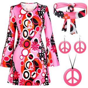 lot 19192 image: Haysandy 70s Disco Outfit Hippie Costume Women Halloween Carnival Party 60s 70s Dance Set Disco Dress Accessories(Small)