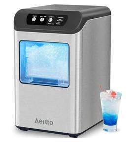 lot 19427 image: Aeitto Nugget Ice Maker Countertop, 55 lbsDay, Chewable Ice Maker, Rapid Ice Release in 5 Mins, Auto Water Refill, Self-Cleaning, Stainless Steel Housing Ice Machine, Black - Retail $369.99