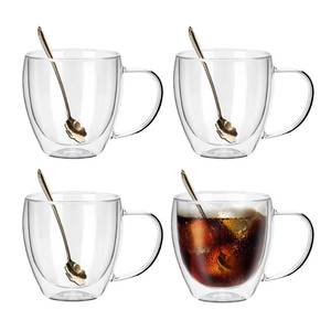 lot 19452 image: JNSMFC Double Walled Glass Coffee Mugs with Handle,4-Pack 8oz Insulated Glass Coffee Mugs Set,Clear Glass Coffee Cups for Espresso, Latte, Cappuccino,Wine,Tea Bag, Hot Beverage(Extra Spoons)