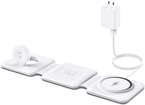 lot 19455 image: Charging Station for Apple Multiple Devices - 3 in 1 Foldable Magnetic Wireless Charger Dock - Travel Charging Pad for iPhone 16 15 14 13 12 Pro Max Plus Watch & Airpods