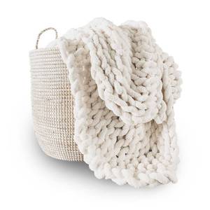 lot 19469 image: Adyrescia Chunky Knit Blanket Throw  100% Hand Knit with Jumbo Chenille Yarn (30x40, Cream White)