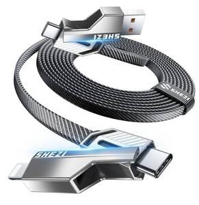 lot 19472 image: 4-in-1 USB C Cable 60W 10FT Lightning Cable Fast Charging Flat Nylon Braided for iPhone iPad Charger Cord 480Mbps Data Sync Multi Charge Cable with LightningType CUSB A Port (SHEZI Series)