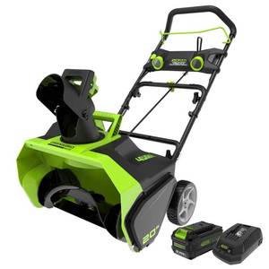 lot 19239 image: Greenworks - 20 in. 40-Volt Cordless Brushless Snow Blower - BlackGreen - TOOL ONLY