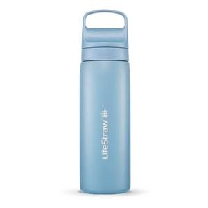 lot 19255 image: LifeStraw Go Series - Double Wall BPA-Free Vacuum Insulated 18 oz Stainless Steel Water Filter Bottle for travel and everyday use Icelandic Blue