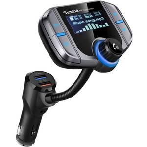 lot 19265 image: Upgraded Bluetooth FM Transmitter, Wireless Radio Adapter Hands Free Car Kit with 1.7 Display, QC3.0 and Smart 2.4Amp Dual USB Ports, AUX InputOutput, TF Card Mp3 Player(Silver Grey)