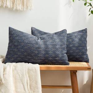 lot 19277 image: MIULEE Pack of 2 Decorative Burlap Linen Throw Pillow Covers Modern Farmhouse Pillowcase Rustic Woven Textured Cushion Cover for Sofa Couch Bed 12x20 Inch Blue