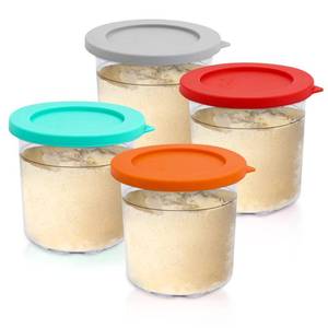 lot 20001 image: ARCOOLOR Pint Containers with Silicone Lids 4 Pack Replacement for Ninja Pints and Lids, Compatible with NC299AMZ & NC300s Series Ice Cream Maker with E-Cookbook, Airtight & Dishwasher Safe (Mix3)