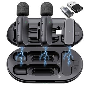 lot 20006 image: 2 Pack Professional Wireless Lavalier Microphone for Android, iPhone iPad with Adapter Included Noise Reduction Plug-Play Clip on Lapel Mic for YouTube, Recording, Vlog, Facebook Live Streaming