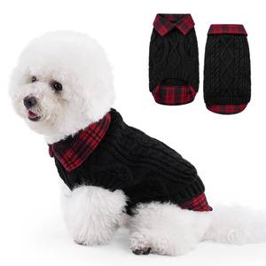 lot 20017 image: WOYYHO Pet Dog Clothes Dog Sweater for Small Dogs Classic Plaid Collar Dog Sweaters with Leash Hole Pup Dog Clothes Puppy Sweater for Chihuahua Yorkies (Medium)