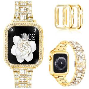 lot 20036 image: Mosonio Compatible with Apple Watch Band 40mm with Case Women, Bling Metal Wristband Strap with 2 Pack Bling PC Protective Cover for iWatch - SILVER