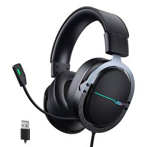 lot 20039 image: Jeecoo J75 USB Gaming Headset for PC - 7.1 Surround Sound, Retractable Clear Microphone, Ultra-Soft Memory Foam Ear Pads, Flowing LED Lighting - Compatible with Laptops Desktop Computers