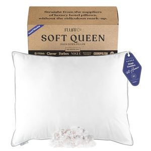 lot 20045 image: FluffCo Down Pillow with 600 Fill Power White Duck Down Stomach Sleeper Pillow  Hotel Pillow with 300 Thread Count  100% Cotton Feather Pillows Soft FullQueen Size Pillows 1Pack&nbsp