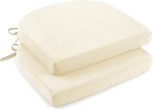 lot 19612 image: downluxe Indoor Chair Cushions for Dining Chairs, Soft and Comfortable Textured Memory Foam Kitchen Chair Pads with Ties and Non-Slip Backing, 16 x 16 x 2, Beige - 2 PACK