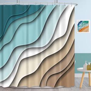 lot 19614 image: KOMLLEX Fabric Teal Blue Shower Curtain Set 60Wx72H Inch Aesthetic Ombre Brown Cream Shower Curtain Modern Geometric Bath Curtain Decor for Men Abstract Beach Bathroom Decorative Bathtub Accessories