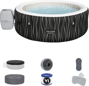 lot 19077 image: Bestway SaluSpa Hollywood EnergySense Luxe AirJet Round Inflatable 4 to 6 Adult Hot Tub with Heater, Filter, 2 Covers, and 140 AirJet System - Retail $679.99