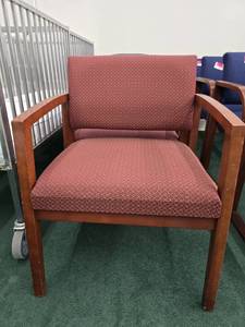 lot 48790 image: Wooden Accent Waiting Room Chair W Burgundy Fabric Design