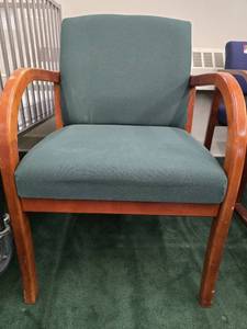 lot 48793 image: Wooden Accent Waiting Room Chair W Green Fabric