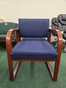 lot 48795 image: Wooden Accent Waiting Room Chair W Blue Fabric