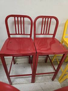 lot 25258 image: (2) Red Metal Bar Stools
