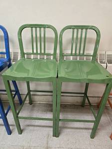lot 25268 image: (2) Green Bar Height Chairs
